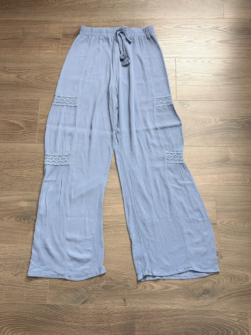 Eyeshadow Blue Boho Wide Leg Pants XS – Crochet Lace Gauze Beach Pants